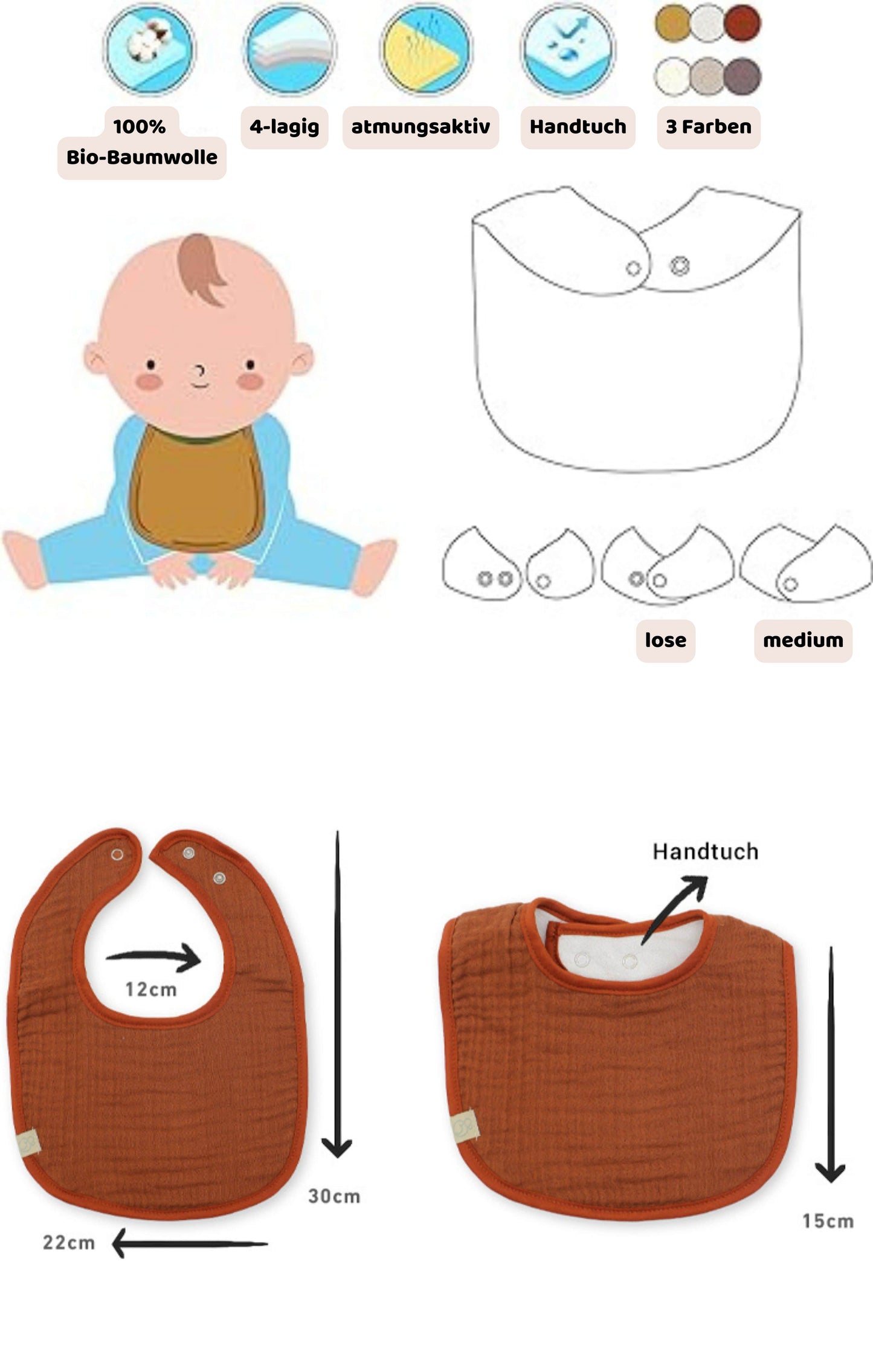 Musselin Babylätzchen (3er-Pack) - Stone Style