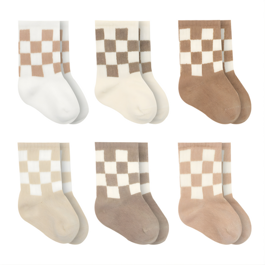 Babysocken - Karo Schachbrett - Bio-Baumwolle - 6er-Pack