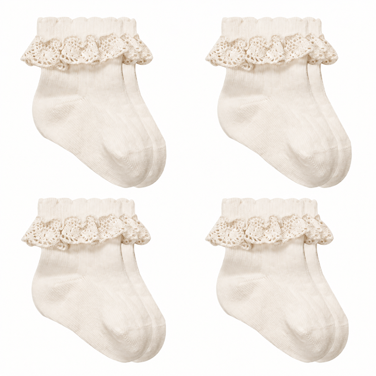 Baby Socken mit Spitze | Bio-Baumwolle | Nahtlose Zehen |4er Pack