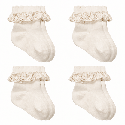 Baby Socken mit Spitze | Bio-Baumwolle | Nahtlose Zehen |4er Pack