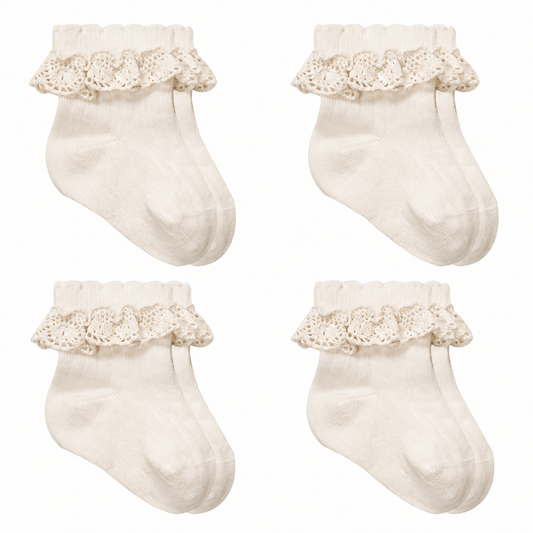 Baby Socken mit Spitze | Bio-Baumwolle | Nahtlose Zehen |4er Pack