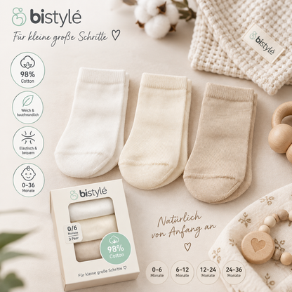 Baby Socken - 3er Pack - Gots Zertifikat -  98%Bio-Baumwolle