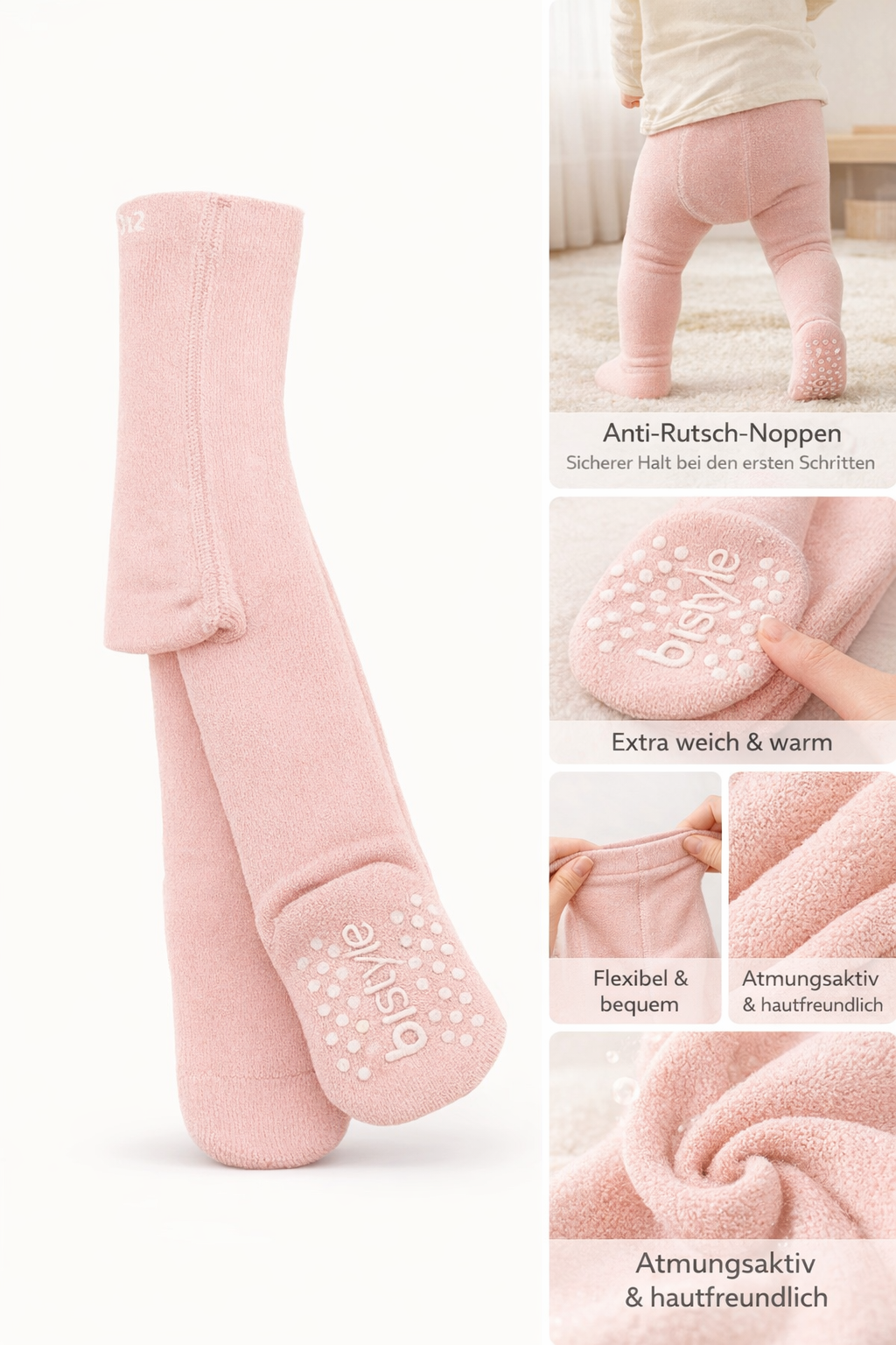 Anti-Rutsch Frottee Strumpfhose - Rosa