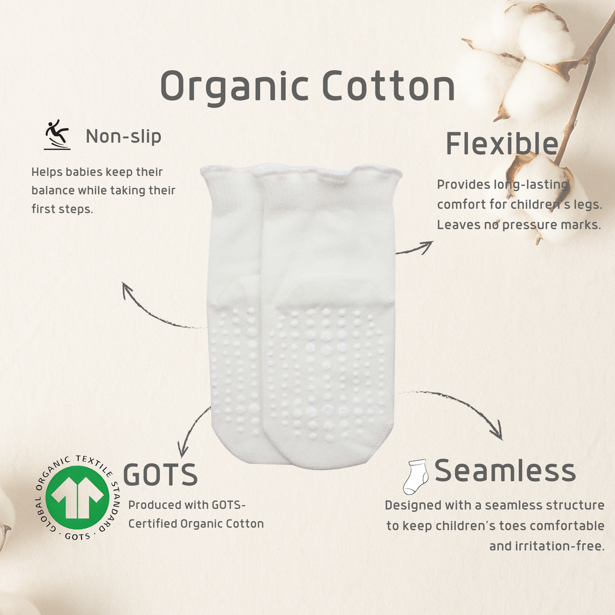 Baby Socken mit Rüschenbündchen | Bio-Baumwolle | Nahtlose Zehen |4er Pack