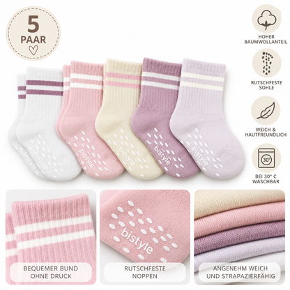 Baby-Socken 5er-Pack – Kurzsocken, GOTS-zertifiziert, hoher Baumwollanteil Rutschfeste Sohle