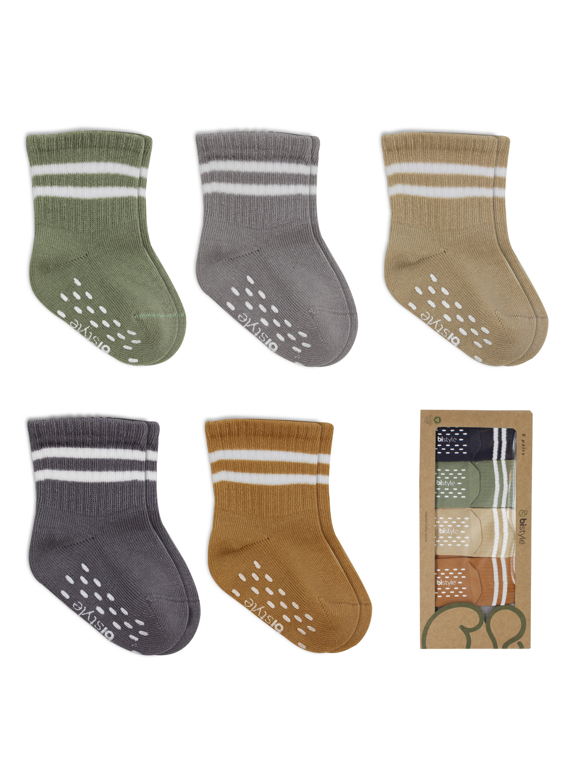 Baby-Socken 5er-Pack – Kurzsocken, GOTS-zertifiziert, hoher Baumwollanteil Rutschfeste Sohle
