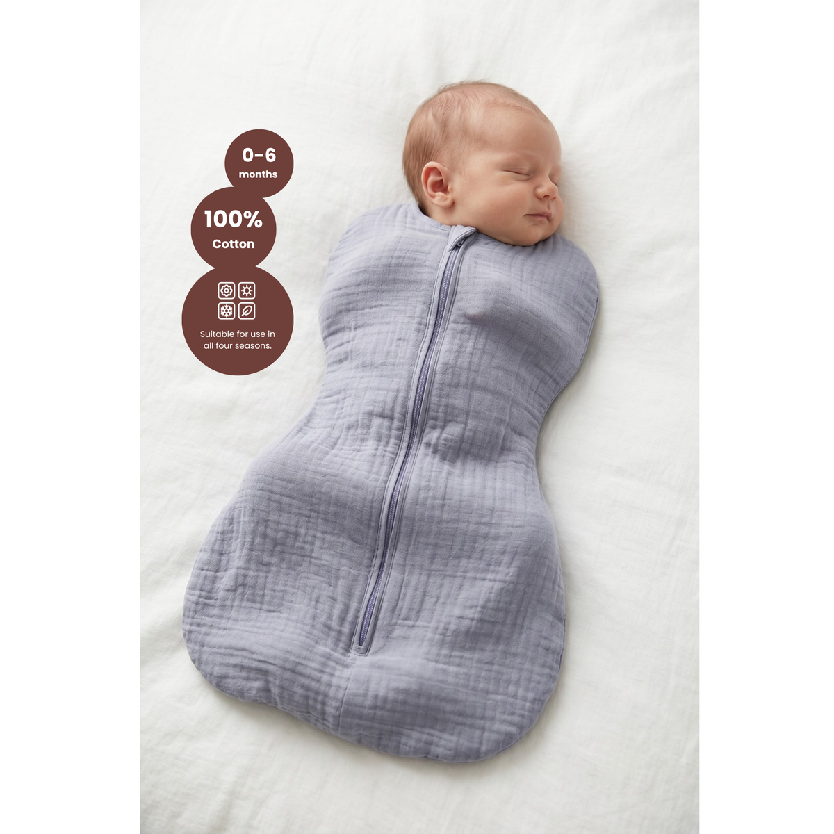 Baby Schlafsack Musselin Kokon Puckschlafsack für Neugeborene (2,5–3,5 kg) | Geschlossene Ärmel | Neu