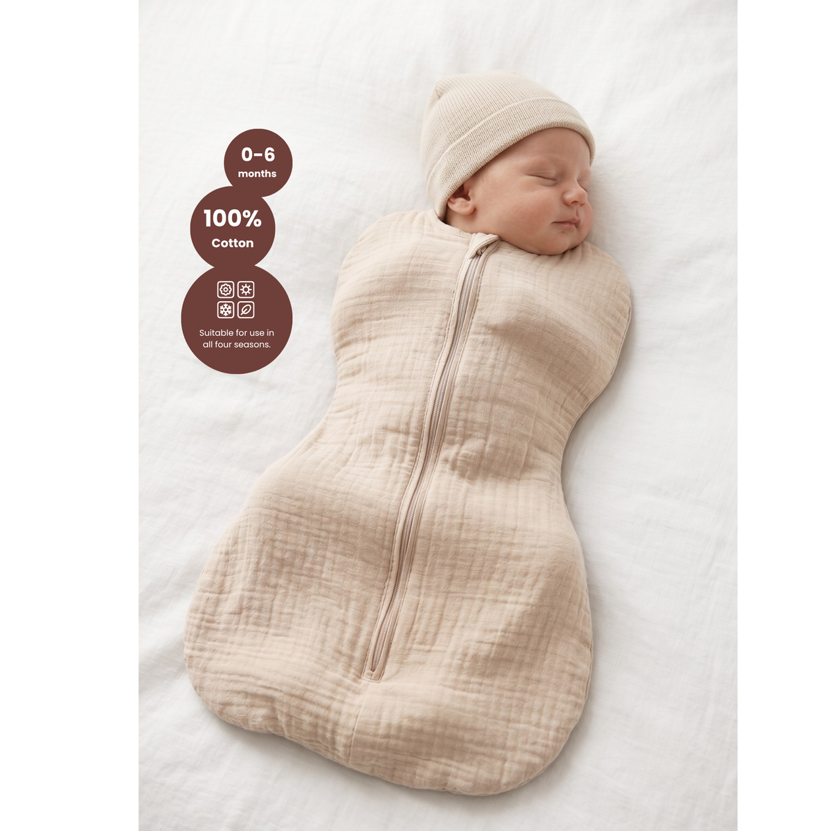 Baby Schlafsack Musselin Kokon Puckschlafsack für Neugeborene (2,5–3,5 kg) | Geschlossene Ärmel | Neu