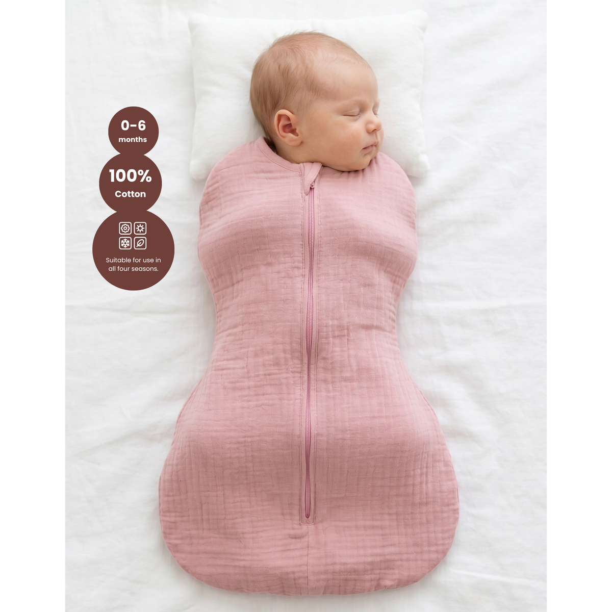 Baby Schlafsack Musselin Kokon Puckschlafsack für Neugeborene (2,5–3,5 kg) | Geschlossene Ärmel | Neu