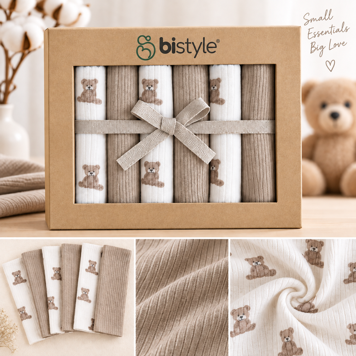 Baby Spucktücher 6er Set | 20 x 20 cm | 100 % Bio-Baumwolle | mit kleinen Motiven