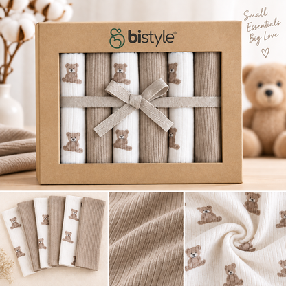 Baby Spucktücher 6er Set | 20 x 20 cm | 100 % Bio-Baumwolle | mit kleinen Motiven