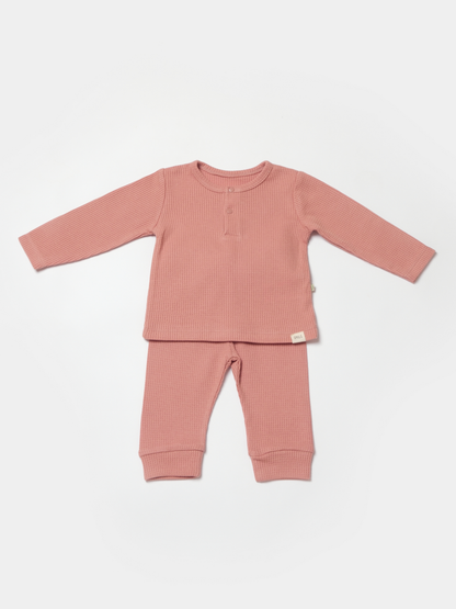 Baby Pyjama Set - Waffle Smile - Red Braun