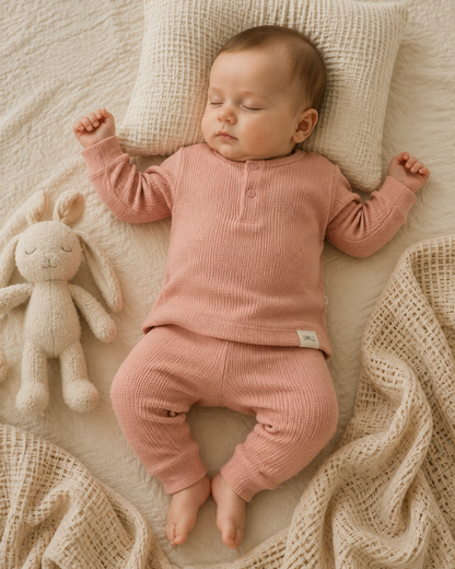 Baby Pyjama Set - Waffle Smile - Red Braun