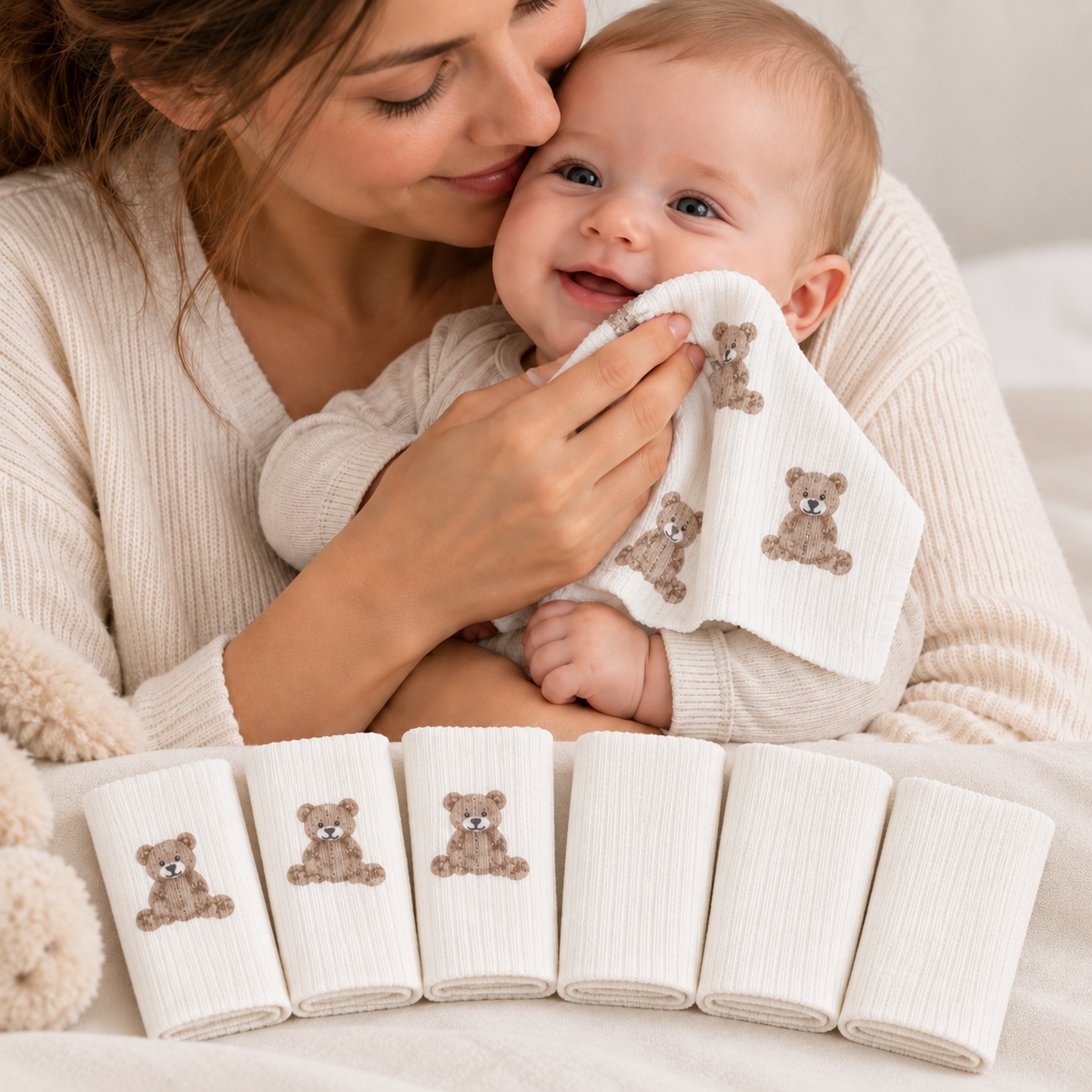 Baby Spucktücher 6er Set | 20 x 20 cm | 100 % Bio-Baumwolle | mit kleinen Motiven