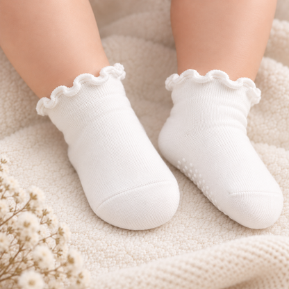 Baby Socken mit Rüschenbündchen | Bio-Baumwolle | Nahtlose Zehen |4er Pack