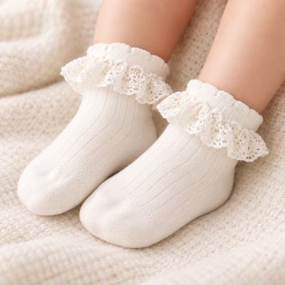 Baby Socken mit Spitze | Bio-Baumwolle | Nahtlose Zehen |4er Pack