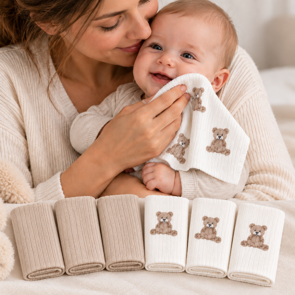 Baby Spucktücher 6er Set | 20 x 20 cm | 100 % Bio-Baumwolle | mit kleinen Motiven