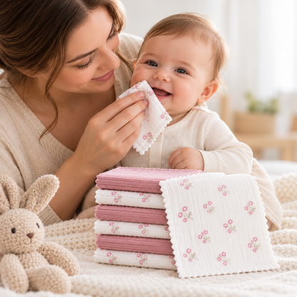 Baby Spucktücher 6er Set | 20 x 20 cm | 100 % Bio-Baumwolle | mit kleinen Motiven