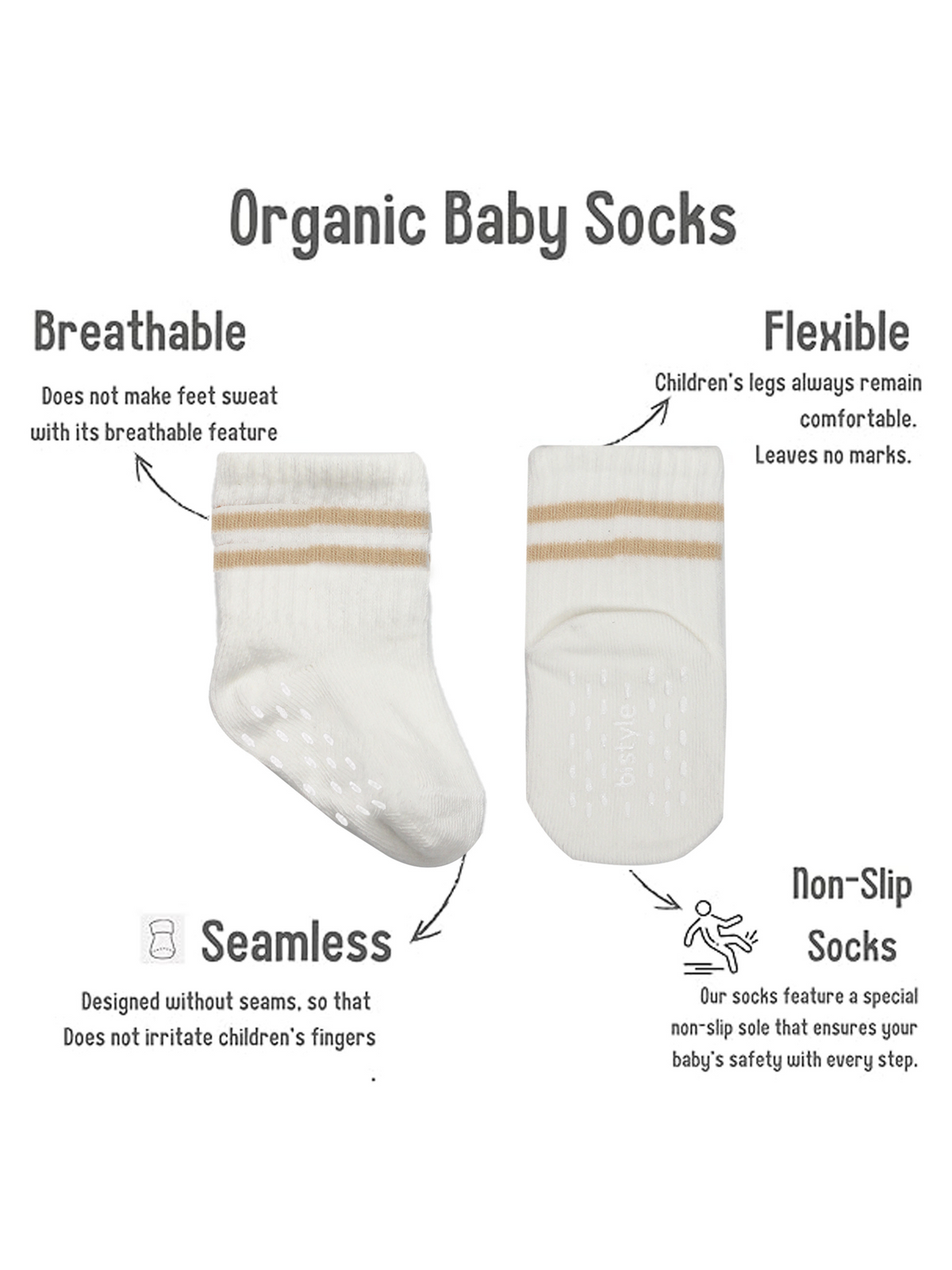 Baby-Socken 5er-Pack – Kurzsocken, GOTS-zertifiziert, hoher Baumwollanteil Rutschfeste Sohle