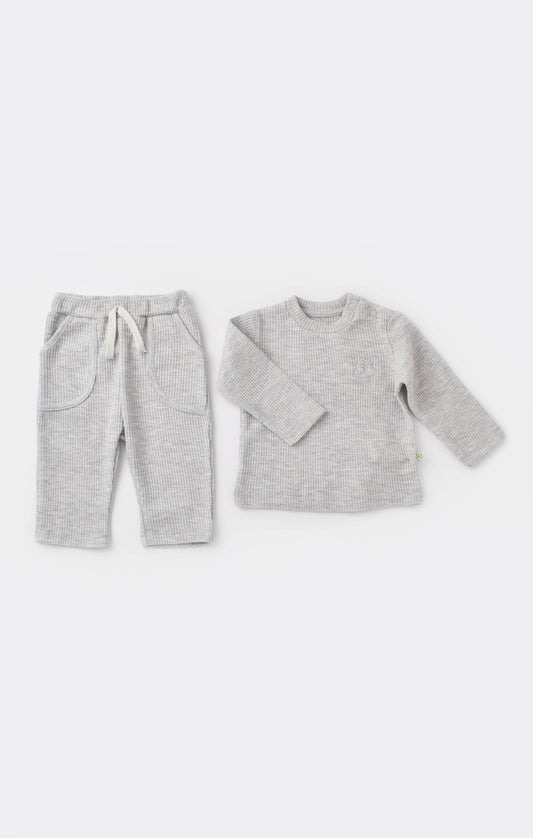 Nature In Waffle Pyjama Set - Grau