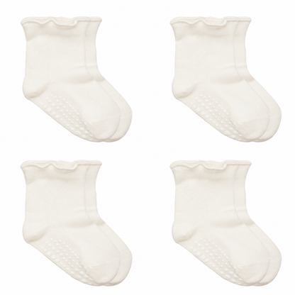 Baby Socken mit Rüschenbündchen | Bio-Baumwolle | Nahtlose Zehen |4er Pack