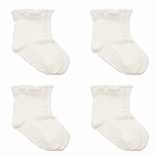 Baby Socken mit Rüschenbündchen | Bio-Baumwolle | Nahtlose Zehen |4er Pack