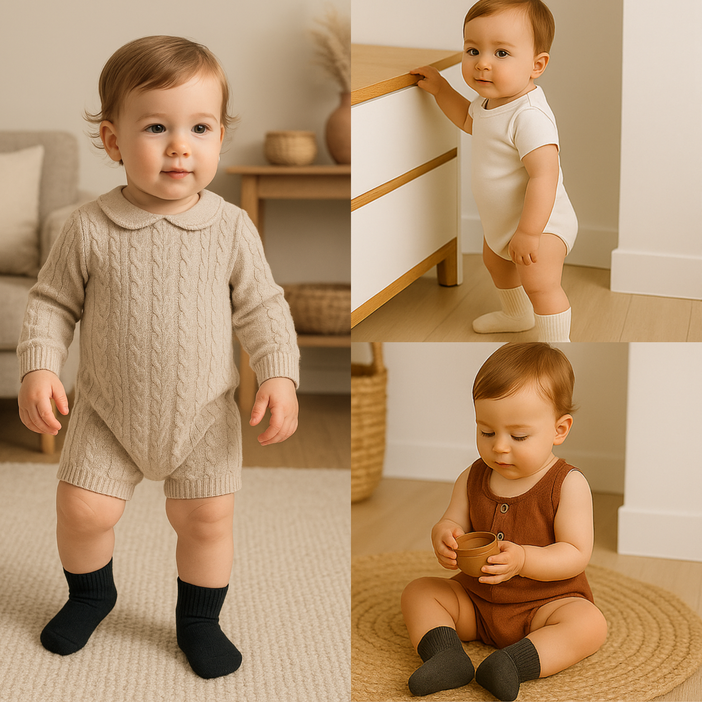 Baby Socken - (6er Pack) - Schwarz Ecru Grau