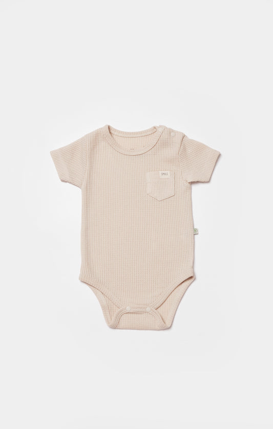 Waffle Smile Kurzarmbody - Beige